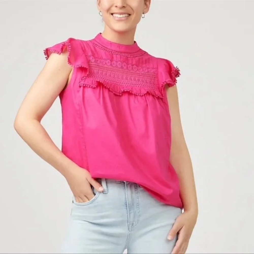 J Crew Hot Pink Flutter Sleeve blouse